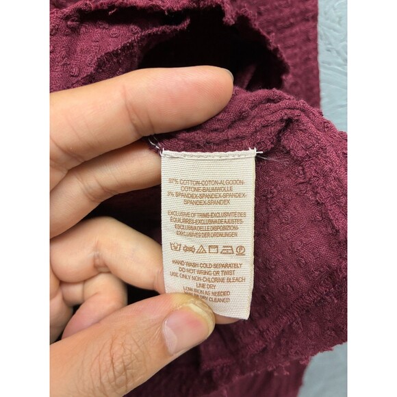 Free People Waffle Knit Long Sleeve Top Women’s Medium Burgundy Textured - Picture 5 of 11
